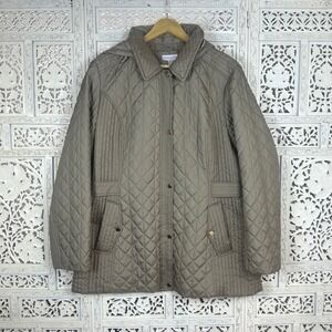 Susan Graver Sage Green Quilted Puffer Full Zip‎ Hooded Jacket Sz Large